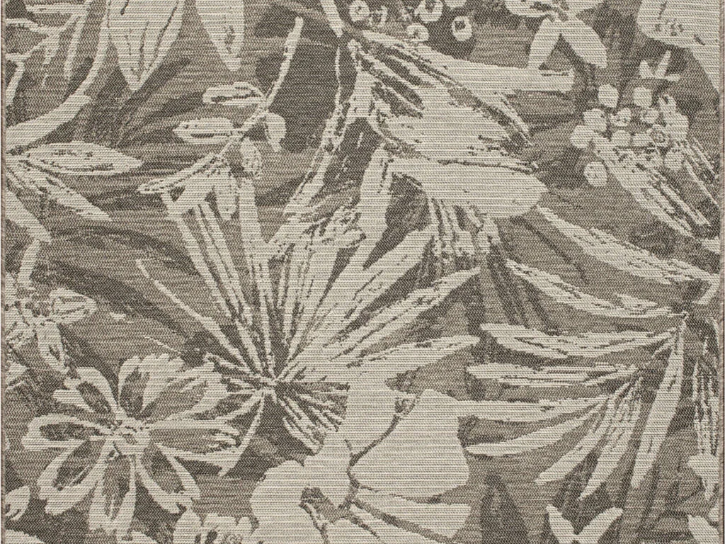 Vloerkleed Bremun 230x160 cm met botanisch bladmotief in rustige grijs-beige tinten, lage pool en strakke structuur