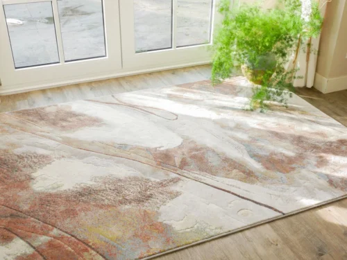 Vloerkleed Taaltero 290x200 cm in zachte grijstinten met abstract patroon voor een moderne, rustige uitstraling