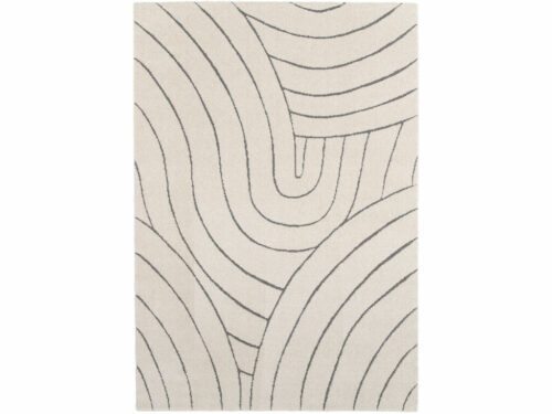Vloerkleed Natel 230x160 cm met abstract golvend lijnpatroon in beige en grijs, 14 mm poolhoogte