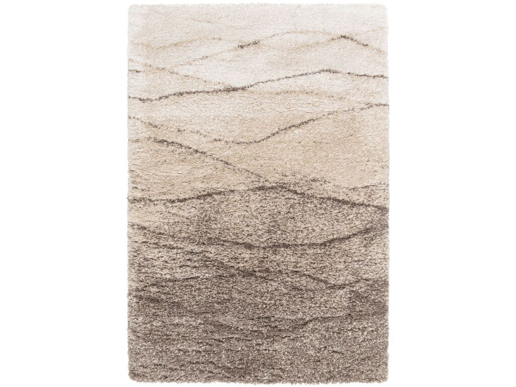 Vloerkleed Flarnum 230x160 cm, hoogpolig 50 mm in warme beige tint met zachte overgang naar bruinlijnpatroon
