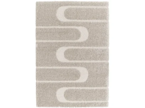 Vloerkleed Moollek 230x160 cm, beige met abstract patroon en zachte hoogpolige afwerking