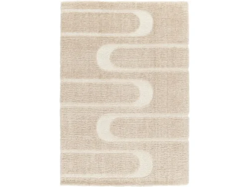 Vloerkleed Faurnio 230x160 cm in beige met abstract golvend patroon en zachte pool