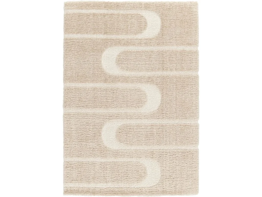 Vloerkleed Faurnio 230x160 cm in beige met abstract golvend patroon en zachte pool