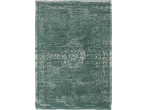 Vloerkleed Sosello 240x170 cm, vlakgeweven teal met vintage patroon en rustige, strakke uitstraling