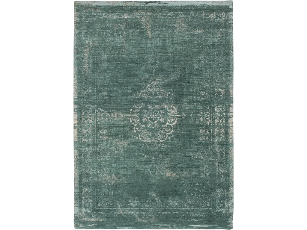 Vloerkleed Foskan 280x200 cm in groenblauw, vlakgeweven met subtiel vintage patroon en rustige uitstraling