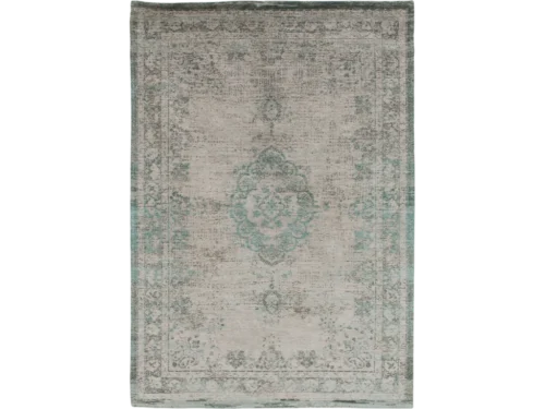Vloerkleed Tielta 200x140 cm, vlakgeweven polyester in rustige grijs-turquoise tint met vintage motief