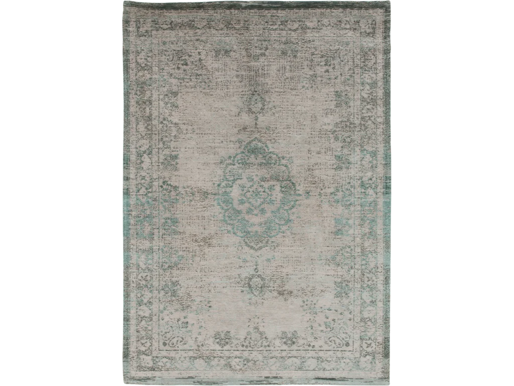 Vloerkleed Tielta 200x140 cm, vlakgeweven polyester in rustige grijs-turquoise tint met vintage motief