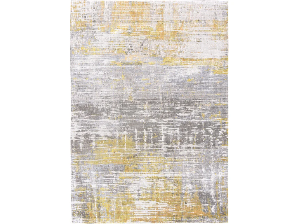 Vloerkleed Proltine 200x140 cm, vlakgeweven polyester in grijs-geel met abstracte textuur en rustige uitstraling