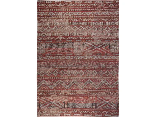 Vloerkleed Stulla 280x200 cm met rood geometrisch patroon en vlakgeweven afwerking