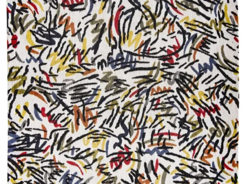 Vloerkleed Nillan 240x170 cm met abstracte strepenprint in zwart, geel, rood en oranje, vlakgeweven