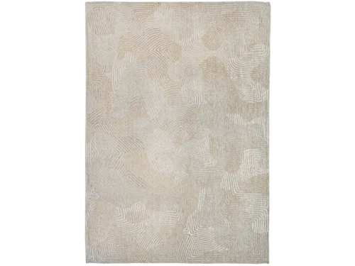 Vloerkleed Haunsen 280x200 cm, vlakgeweven polyester in kleur 9229 met subtiel abstract patroon in beige en wit