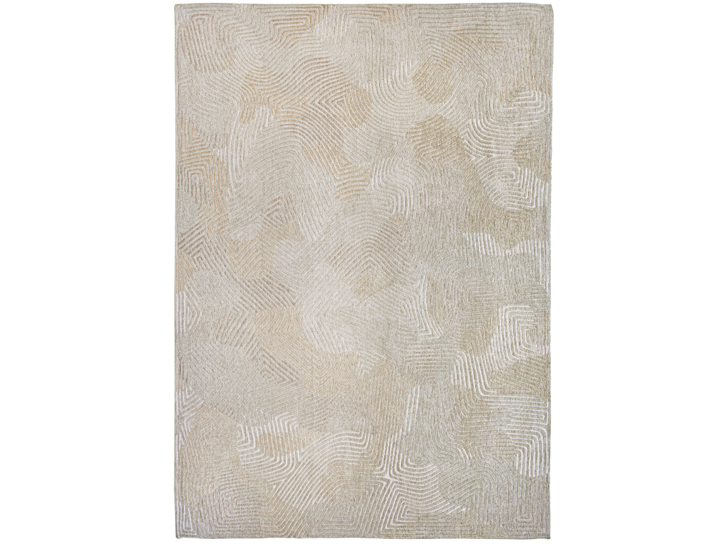Vloerkleed Haunsen 280x200 cm, vlakgeweven polyester in kleur 9229 met subtiel abstract patroon in beige en wit