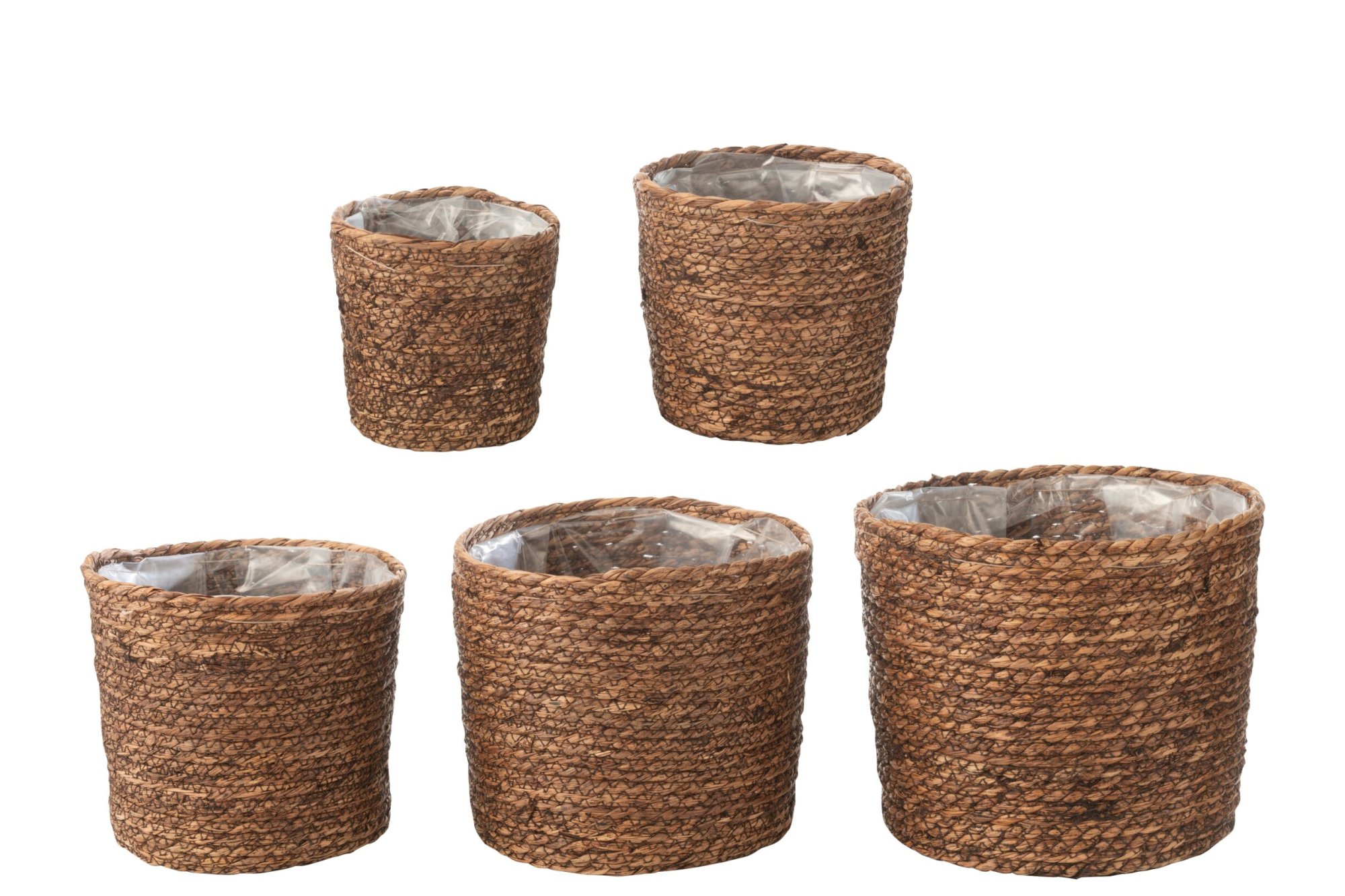 Set van 5 Keebone jute bloempotten naturel, met plastic binnenvoering en warme, natuurlijke uitstraling
