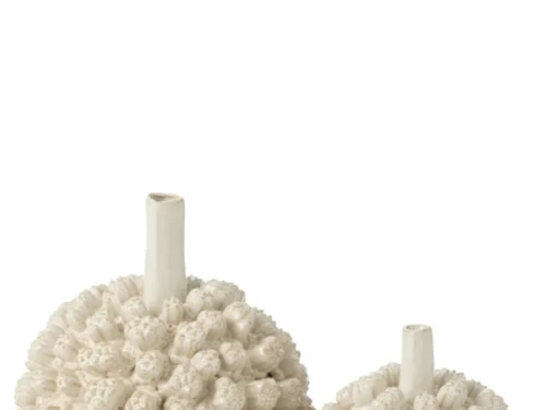Witte Vaas Broommu Steen met reliëf in bolvorm, H30 cm, stijlvolle woonaccessoire van steengoed