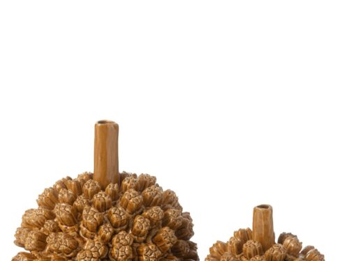 Vaas Guvol Steen Geel H30 cm, ronde steengoed vaas met bollenstructuur en zonnige uitstraling