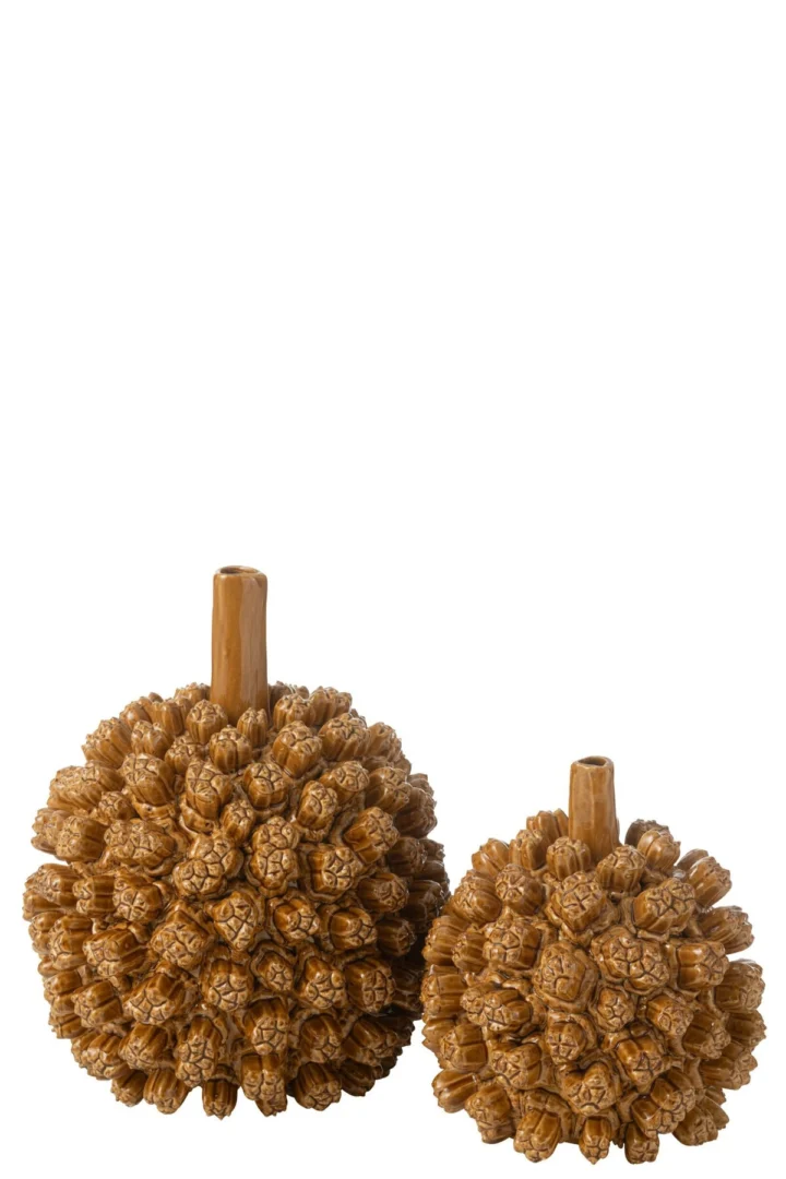 Vaas Guvol Steen Geel H30 cm, ronde steengoed vaas met bollenstructuur en zonnige uitstraling