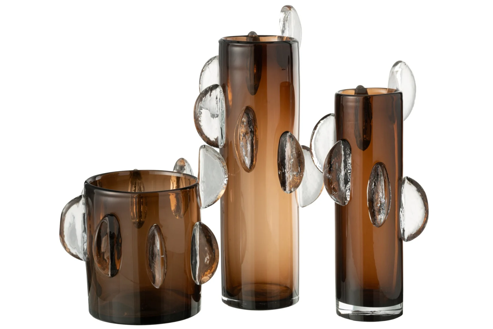 Sleebas bruine glazen vaas H46 cm met modern organisch design en decoratieve glasaccenten