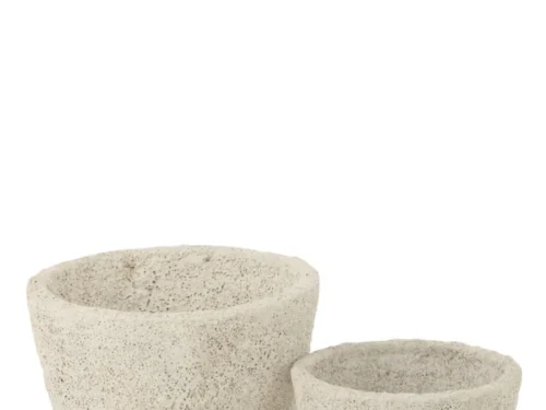 Bloempot Vasti wit klei met antieke, robuuste textuur, set van twee maten voor interieur en planten