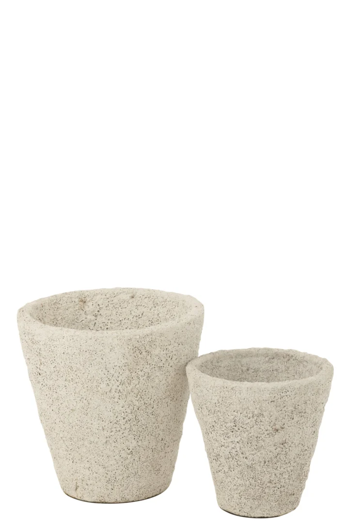 Bloempot Vasti wit klei met antieke, robuuste textuur, set van twee maten voor interieur en planten