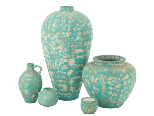 Vaas Gierron Beton Blauw H100 cm, grote azuurblauwe decoratieve vaas met antieke uitstraling en stoere cementlook