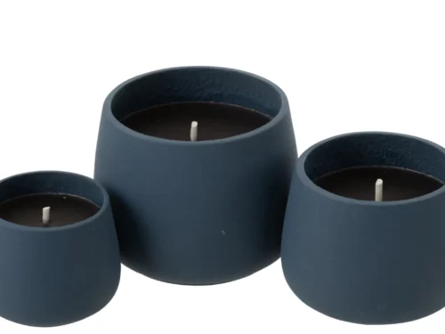 Buitenkaars Stentir blauw met cement-look, set van drie paraffine kaarsen voor buitengebruik