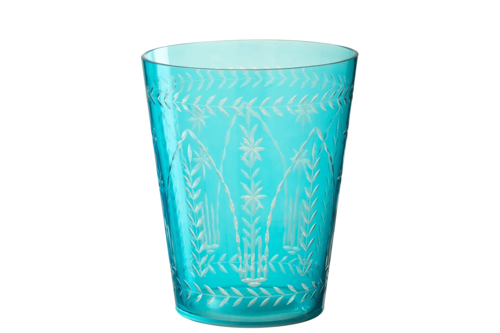 Blauwe glazen vaas Grikun H23 cm met elegante vorm en fijn bladpatroon