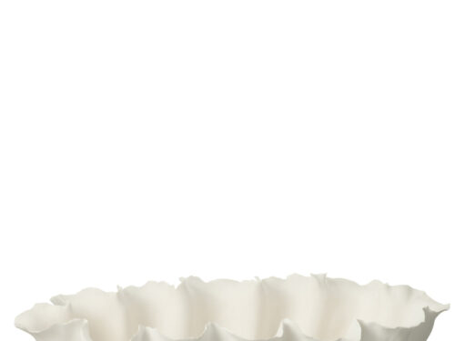 Witte keramieken Vaas Vansos Calyx H18 cm met organische, golvende rand en langwerpige vorm
