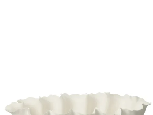 Witte keramieken Vaas Vansos Calyx H18 cm met organische, golvende rand en langwerpige vorm