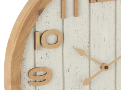 Wandklok Sleiroro wit met ronde houten rand en witte rustieke wijzerplaat, subtiele wanddecoratie 40 cm