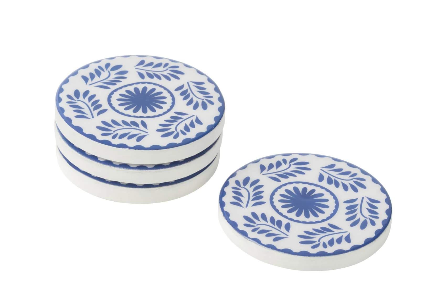 Onderzetter Madone mangohout blauw, set van 4 met blauw-wit bloemmotief