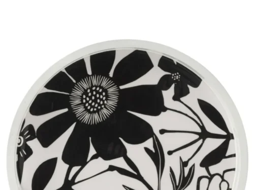 Dienblad Vunena zwart rond met bloemendessin in MDF, decoratief en stijlvol voor tafel of dressoir