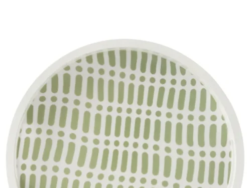 Rond Dienblad Caunsak in groen en wit met abstract patroon, MDF en mangohout, 40 cm breed