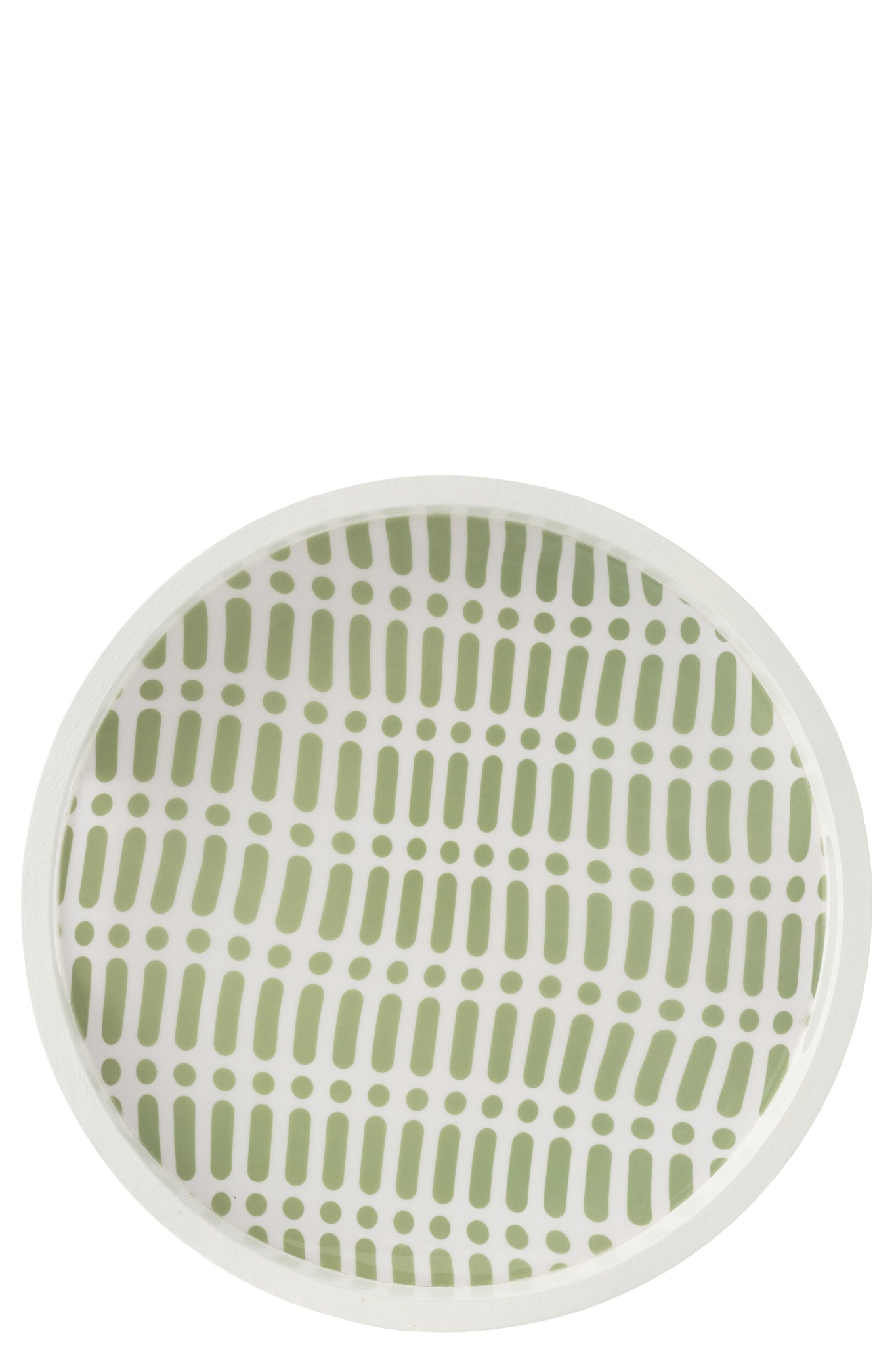 Rond Dienblad Caunsak in groen en wit met abstract patroon, MDF en mangohout, 40 cm breed