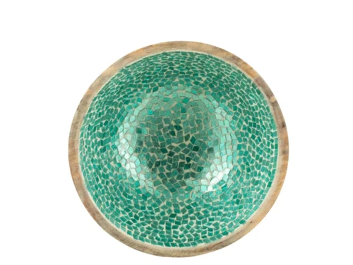 Kom Durmona mangohout met groen mozaïekglas, stijlvol rond woonaccessoire met natuurlijke uitstraling