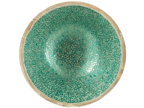 Mozaïekkom Turrer van groen mangohout met glas, ronde decoratieve kom met speelse mozaïekafwerking