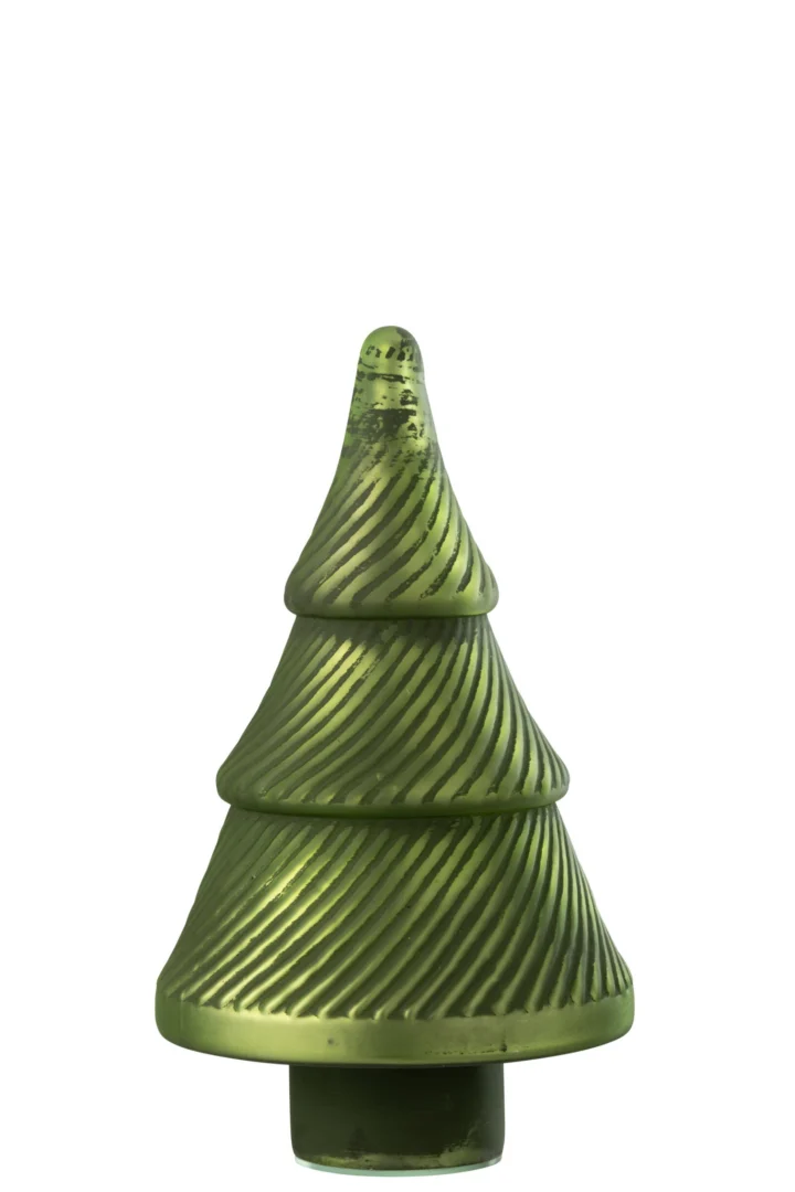 Kerstboom Sluvil van groen geoxideerd glas met ribbelstructuur, 30 cm hoog, decoratief en compact
