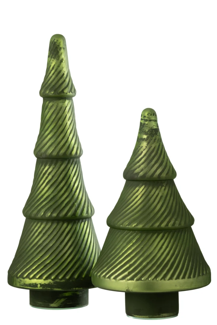 Kerstboom Giesun glas groen met geoxideerde ribbelafwerking, 41 cm hoog, decoratief winteraccent