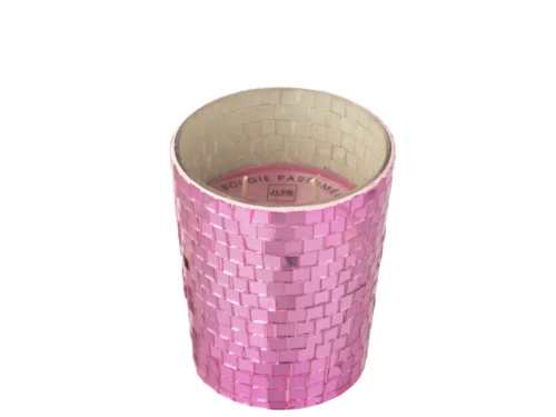 Spiegel Vieltone roze geurkaars in mozaïekglas, cilindervormig met dubbele lont en elegante glans