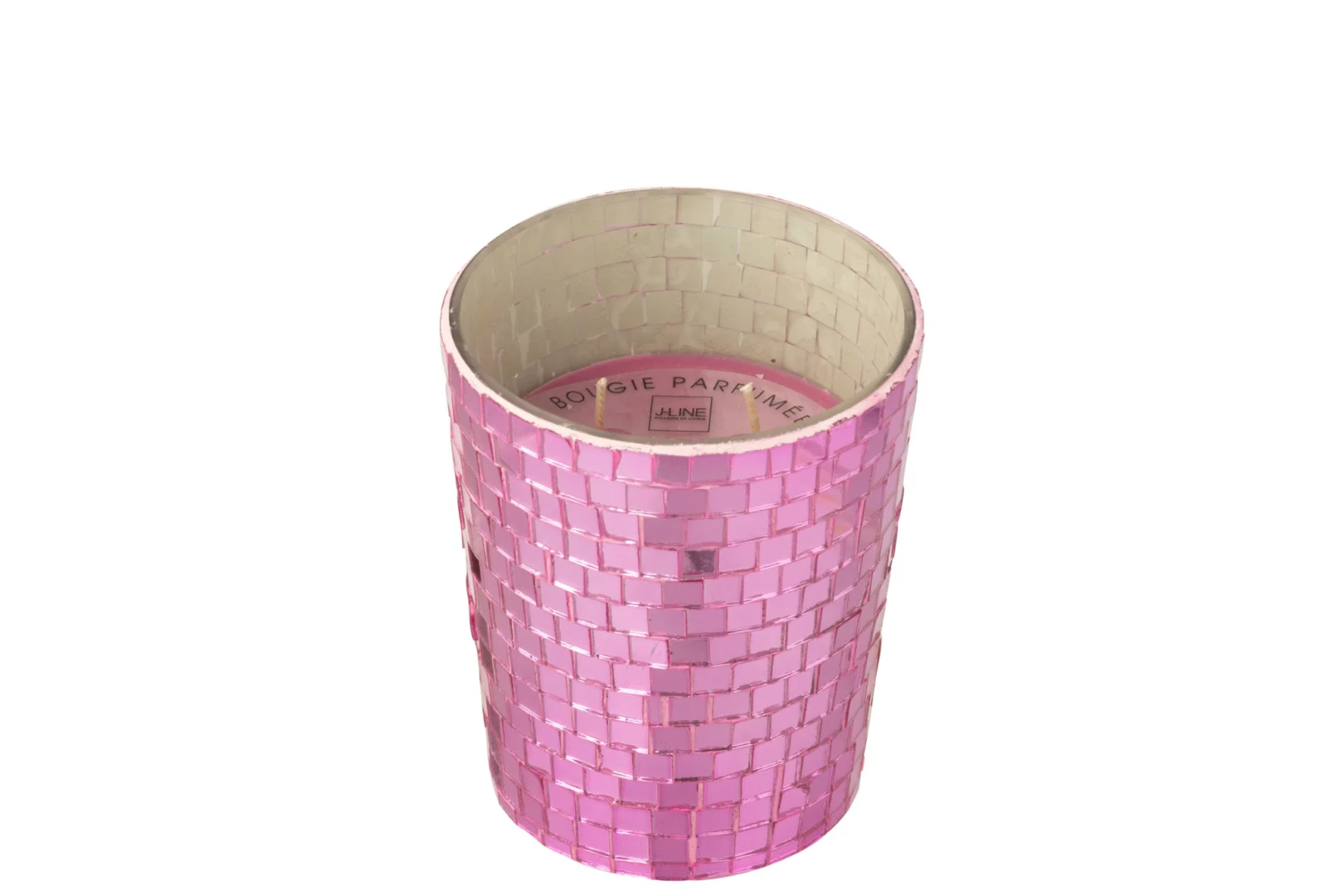 Spiegel Vieltone roze geurkaars in mozaïekglas, cilindervormig met dubbele lont en elegante glans
