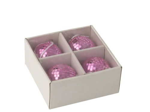 Spiegel Soria roze kerstballen set van 4 in doos, 7 cm, glanzend spiegelglas met feestelijke glans
