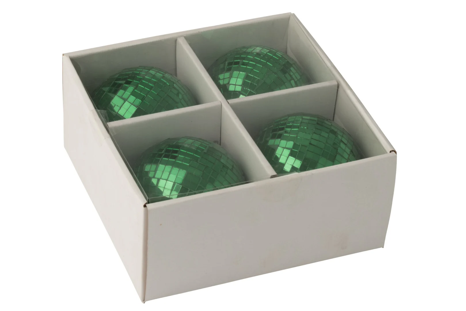 Spiegel Vuntond Groen set van 4 spiegelende kerstballen in luxe geschenkdoos, 11 x 11 cm