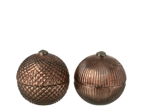 Geurkaars Kammino bruin glas set van 2 met ribbel- en reliëfpatroon, sfeervol en stijlvol interieuraccessoire