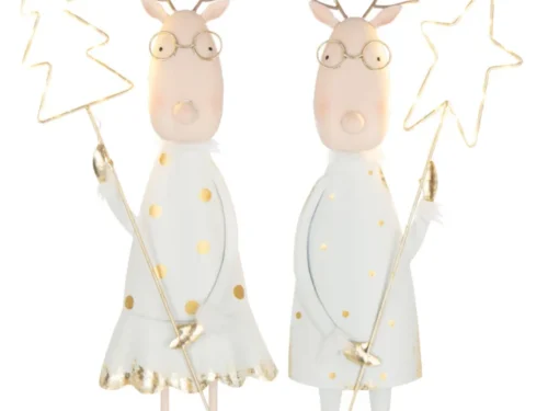 Set van 2 Griernio decoratiefiguren van goud met rendierdesign, bril en kerststerren