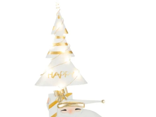 Slimmun kunstboom met kerstman, goudkleurige accenten en wit LED-licht, 66 cm hoog