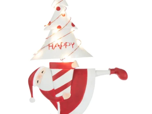 Kunstboom Gratine met rode ijzeren kerstman, slank decor met feestelijke details en lichtsnoer