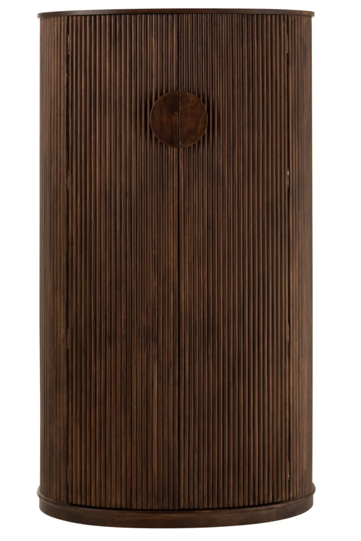Barmeubel Trauvis Bruin 55 cm van mangohout met ribbeldeuren en ronde greep, slank en stoer ontwerp