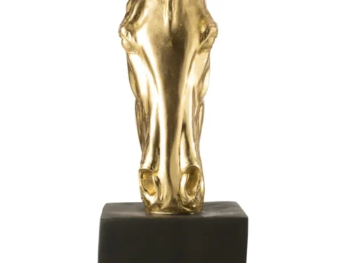 Woonaccessoire Domero goud: hoog glanzend abstract beeld op zwarte sokkel van Mg O