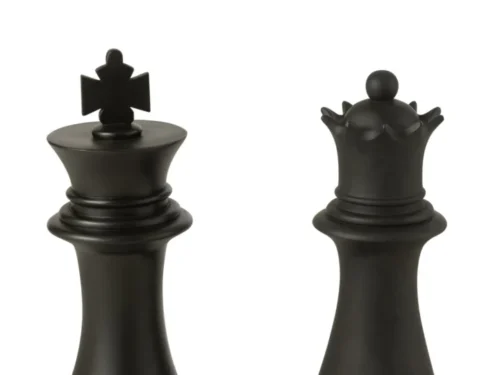 Woonaccessoire Teeldund polyresin zwart: decoratieve zwarte schaakstukken koning en koningin met stijlvolle matte afwerking