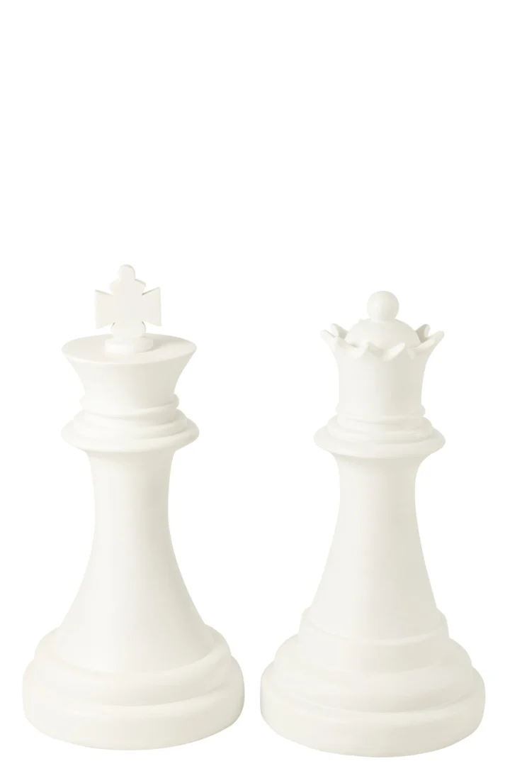Woonaccessoire Kleeli wit polyresin schaakstuk, set van koning en dame als opvallende eyecatcher