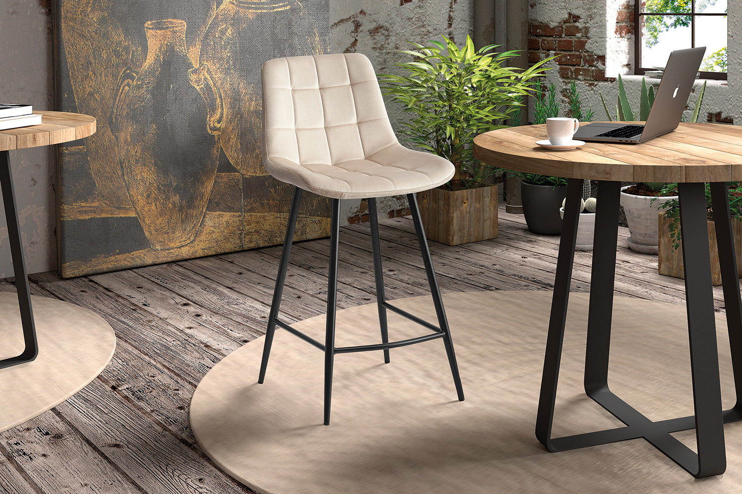 Counterstoel Nurano Velvet Beige - Afbeelding 2